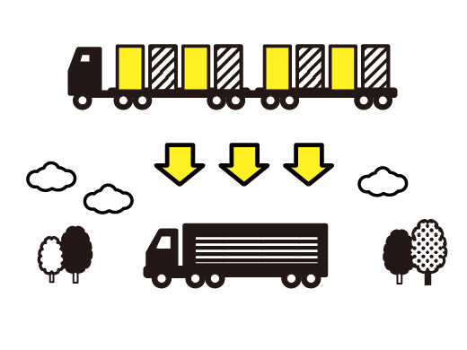 トラックからコンテナへ変更しているイラスト